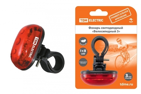 TDM ELECTRIC SQ0350-0029 Фонарь светодиодный "Велосипедный 3" 3 режима работы, 3 LED, 20 лм/Вт 2*AAA TDM